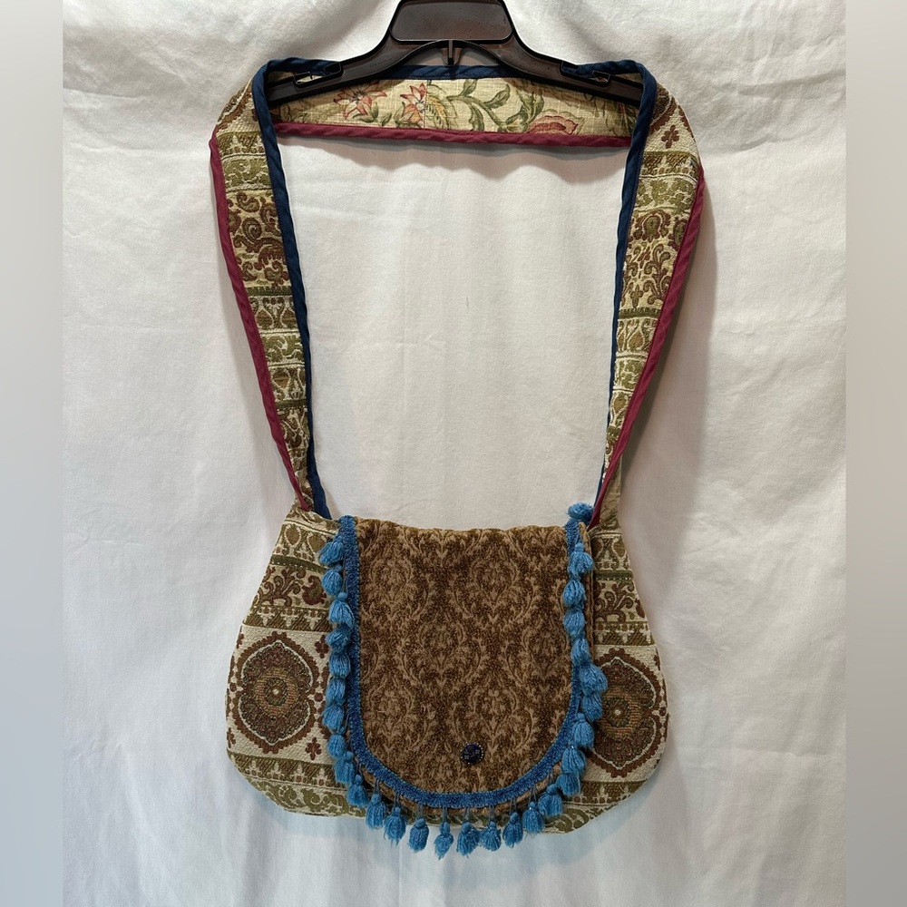 Bohemian Brown and Blue Tassel Shoulder Bag